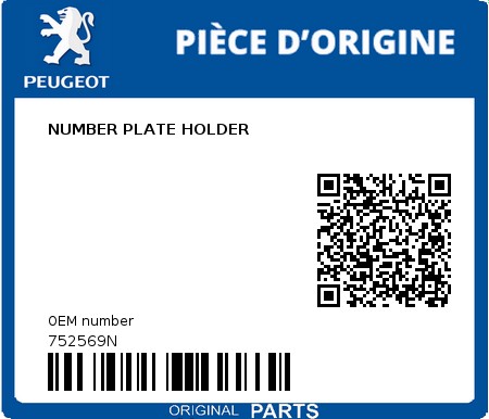 Product image: Peugeot - 752569N - NUMBER PLATE HOLDER 