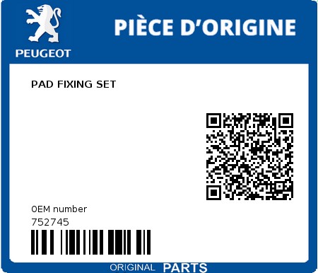 Product image: Peugeot - 752745 - PAD FIXING SET  0