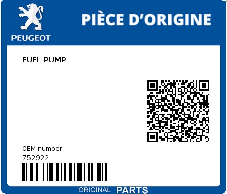 Product image: Peugeot - 752922 - FUEL PUMP 