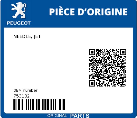 Product image: Peugeot - 753132 - NEEDLE, JET  0