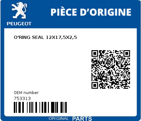 Product image: Peugeot - 753313 - O'RING SEAL 12X17,5X2,5  0