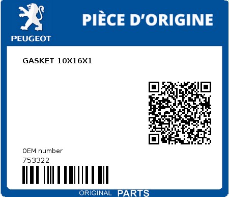 Product image: Peugeot - 753322 - GASKET 10X16X1 