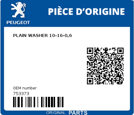 Product image: Peugeot - 753373 - PLAIN WASHER 10-16-0,6  0