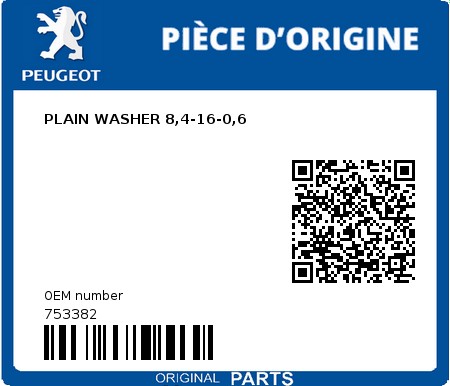 Product image: Peugeot - 753382 - PLAIN WASHER 8,4-16-0,6  0