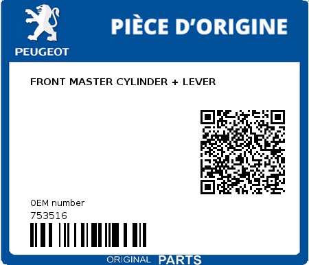 Product image: Peugeot - 753516 - FRONT MASTER CYLINDER + LEVER  0