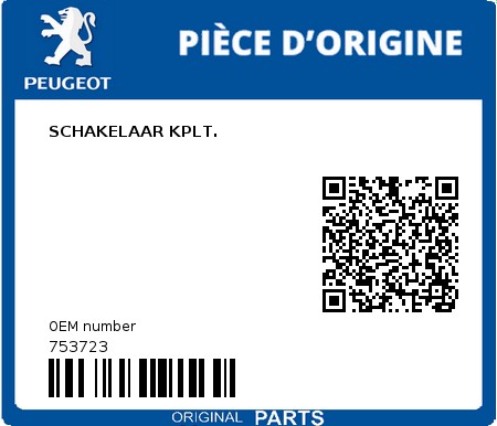 Product image: Peugeot - 753723 - SCHAKELAAR KPLT. 