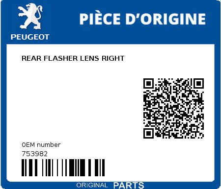 Product image: Peugeot - 753982 - REAR FLASHER LENS RIGHT  0