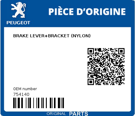 Product image: Peugeot - 754140 - BRAKE LEVER+BRACKET (NYLON)  0