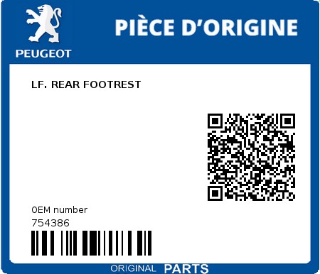 Product image: Peugeot - 754386 - LF. REAR FOOTREST  0