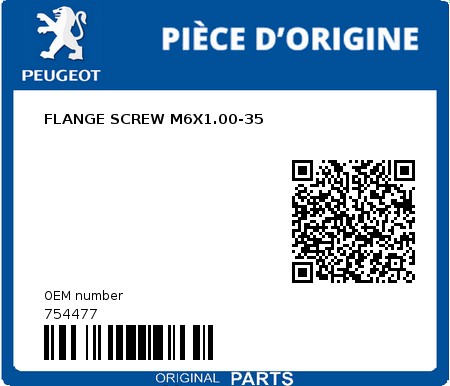 Product image: Peugeot - 754477 - FLANGE SCREW M6X1.00-35  0