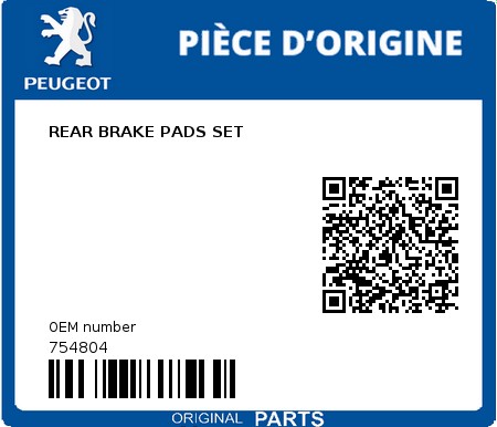 Product image: Peugeot - 754804 - REAR BRAKE PADS SET  0