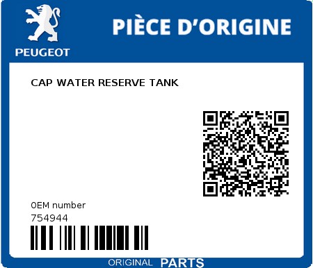Product image: Peugeot - 754944 - CAP WATER RESERVE TANK  0