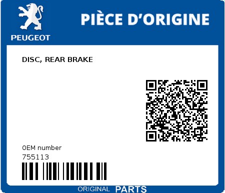 Product image: Peugeot - 755113 - DISC, REAR BRAKE 