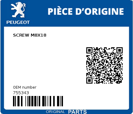 Product image: Peugeot - 755343 - SCREW M8X18  0