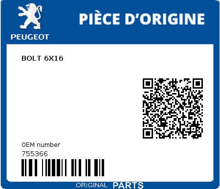 Product image: Peugeot - 755366 - BOLT 6X16  0