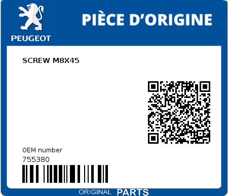 Product image: Peugeot - 755380 - SCREW M8X45  0