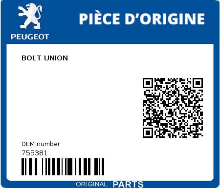 Product image: Peugeot - 755381 - BOLT UNION  0
