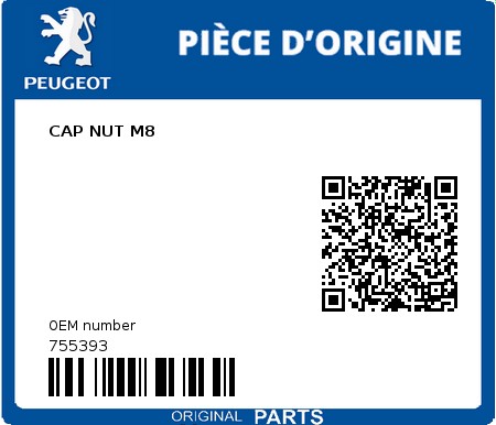 Product image: Peugeot - 755393 - CAP NUT M8  0