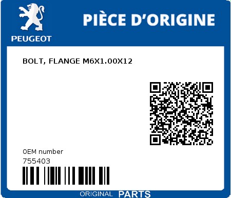 Product image: Peugeot - 755403 - BOLT, FLANGE M6X1.00X12  0