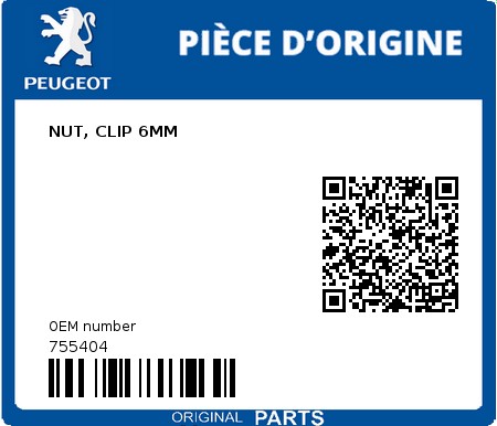 Product image: Peugeot - 755404 - NUT, CLIP 6MM  0