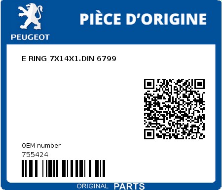 Product image: Peugeot - 755424 - E RING 7X14X1.DIN 6799  0