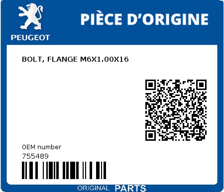 Product image: Peugeot - 755489 - BOLT, FLANGE M6X1.00X16  0