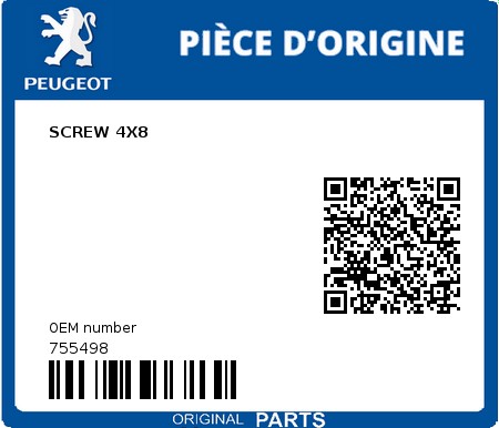 Product image: Peugeot - 755498 - SCREW 4X8  0