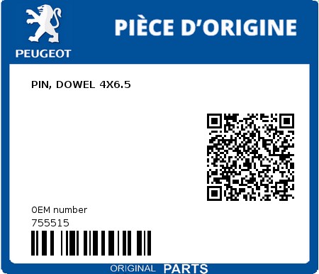 Product image: Peugeot - 755515 - PIN, DOWEL 4X6.5  0
