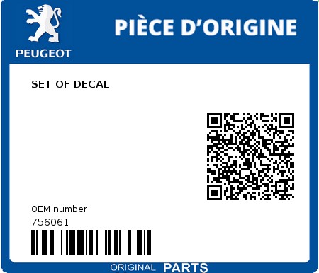 Product image: Peugeot - 756061 - SET OF DECAL 