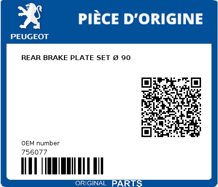 Product image: Peugeot - 756077 - REAR BRAKE PLATE SET Ø 90 