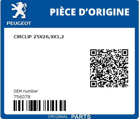 Product image: Peugeot - 756078 - CIRCLIP 25X26,9X1,2  0