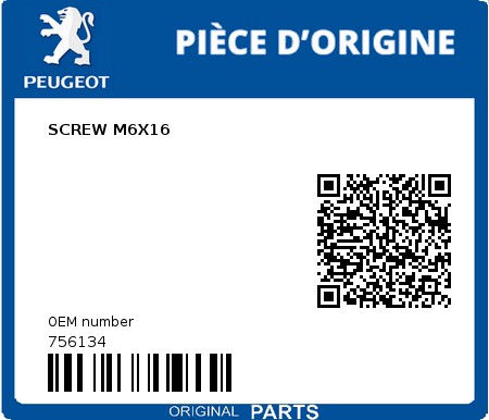 Product image: Peugeot - 756134 - SCREW M6X16  0