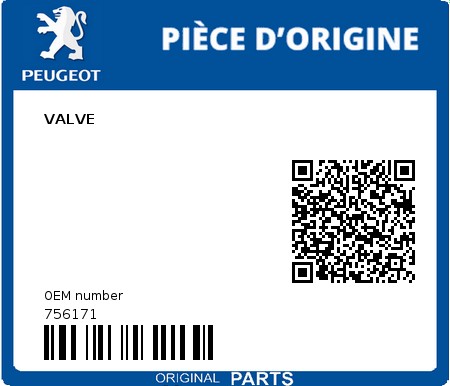 Product image: Peugeot - 756171 - VALVE  0