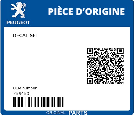 Product image: Peugeot - 756450 - DECAL SET 