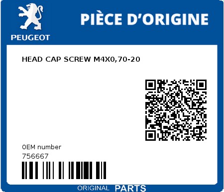 Product image: Peugeot - 756667 - HEAD CAP SCREW M4X0,70-20  0