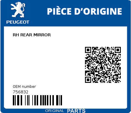 Product image: Peugeot - 756832 - RH REAR MIRROR  0