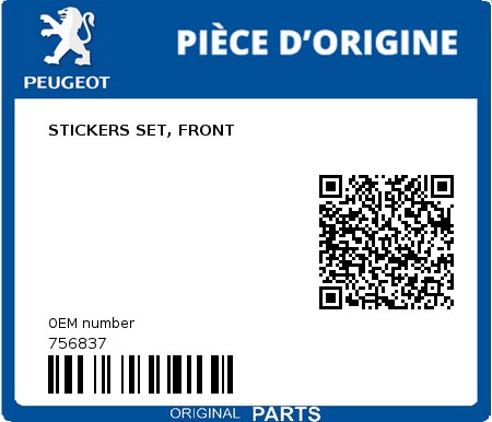 Product image: Peugeot - 756837 - STICKERS SET, FRONT 