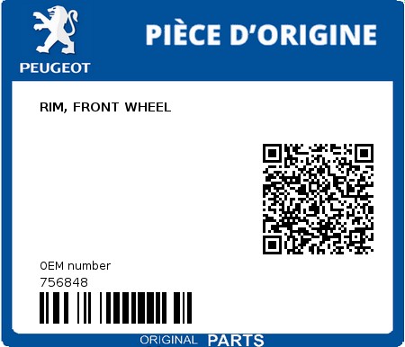 Product image: Peugeot - 756848 - RIM, FRONT WHEEL  0