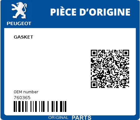 Product image: Peugeot - 760365 - GASKET 