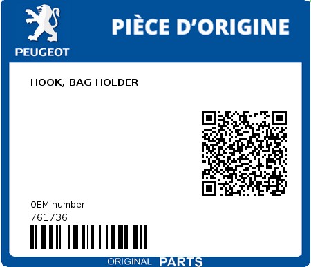 Product image: Peugeot - 761736 - HOOK, BAG HOLDER  0