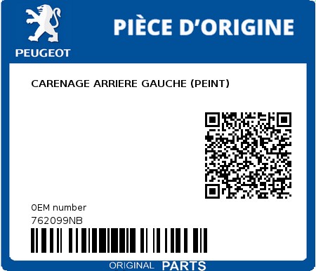 Product image: Peugeot - 762099NB - CARENAGE ARRIERE GAUCHE (PEINT)  0