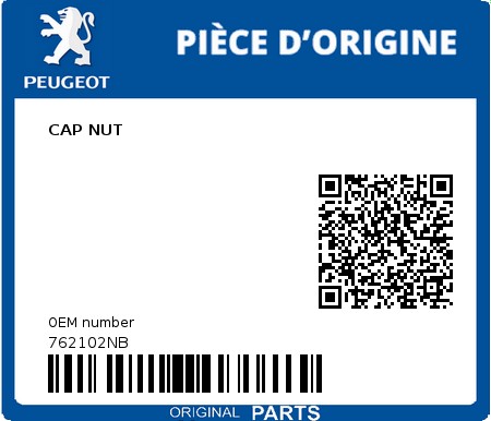 Product image: Peugeot - 762102NB - CAP NUT  0