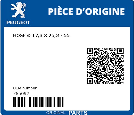 Product image: Peugeot - 765092 - HOSE Ø 17,3 X 25,3 - 55  0