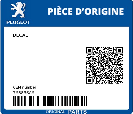 Product image: Peugeot - 768856A6 - DECAL  0