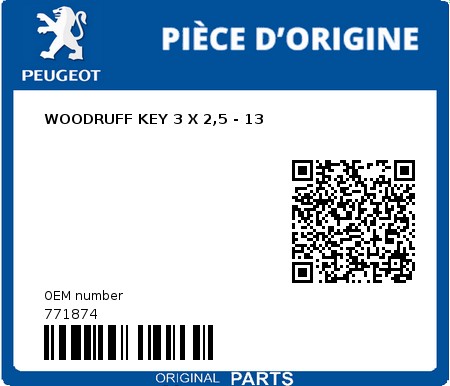 Product image: Peugeot - 771874 - WOODRUFF KEY 3 X 2,5 - 13  0