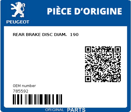 Product image: Peugeot - 785592 - REAR BRAKE DISC DIAM.  190  0