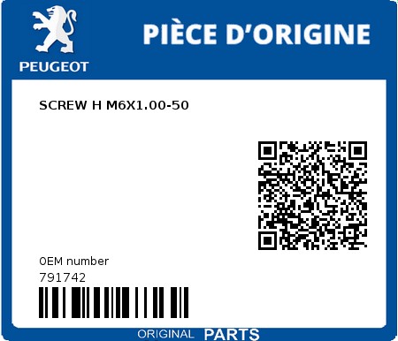 Product image: Peugeot - 791742 - SCREW H M6X1.00-50  0