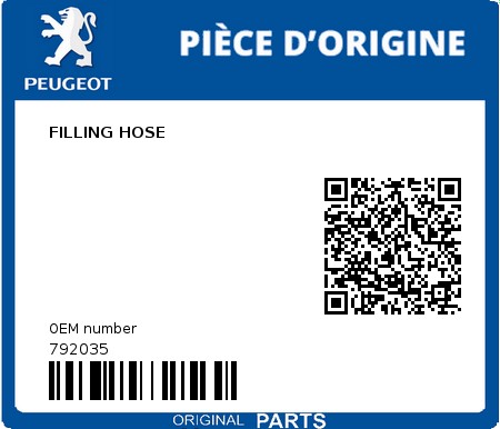 Product image: Peugeot - 792035 - FILLING HOSE 