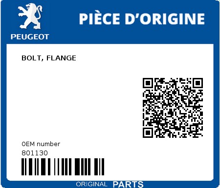Product image: Peugeot - 801130 - BOLT, FLANGE  0
