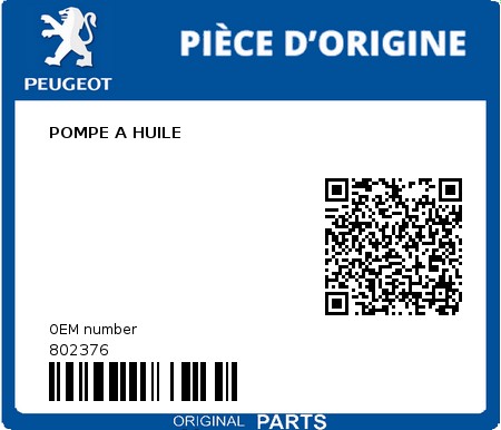 Product image: Peugeot - 802376 - POMPE A HUILE  0